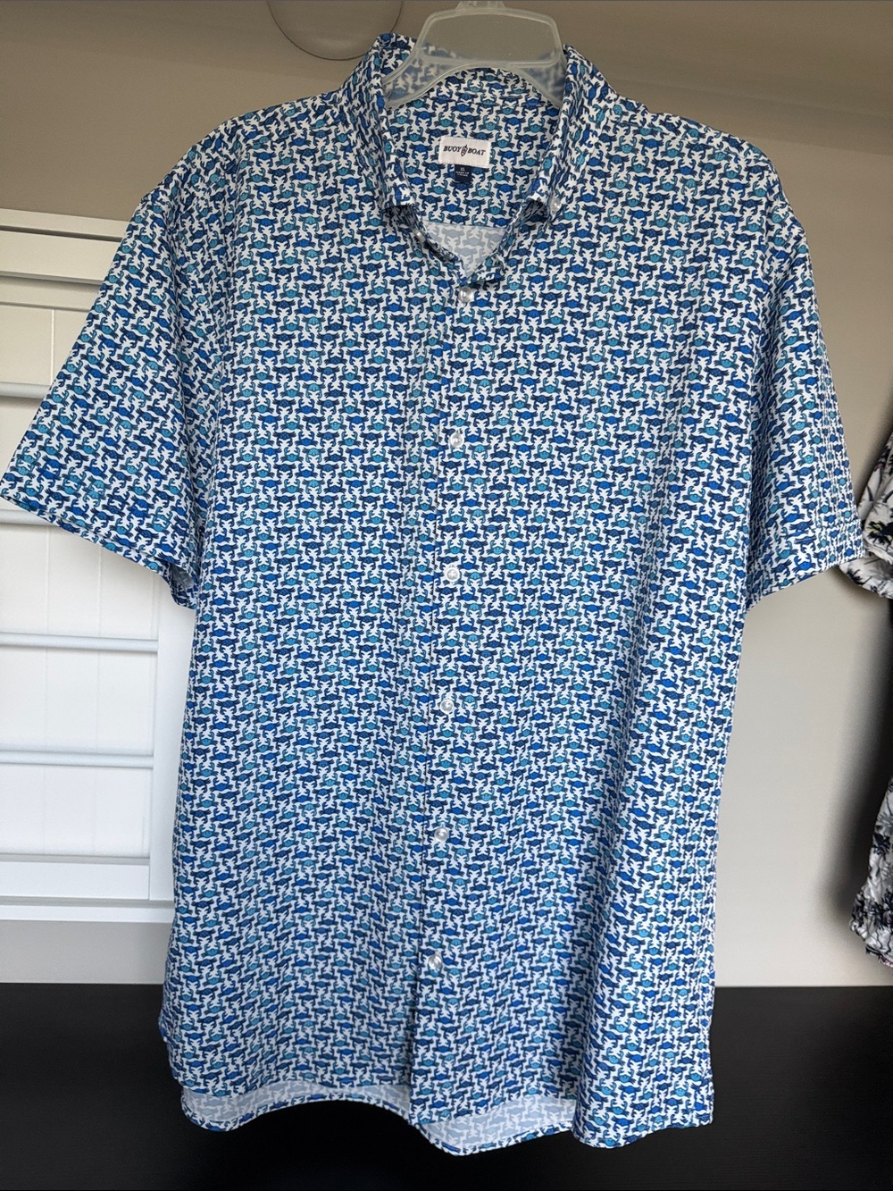 Buoy Boat Blue and White Short-Sleeve Button-Down Shirt